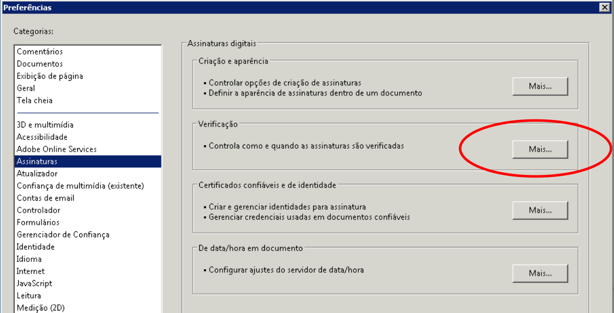 Janela de preferências do Acrobat Reader. Selecione a opção Segurança do lado esquerdo.